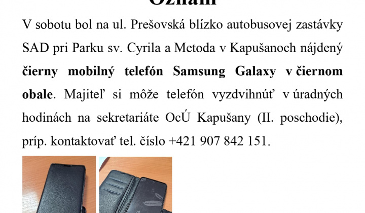 Fotka - Straty a nálezy nájdený mobilný telefón 