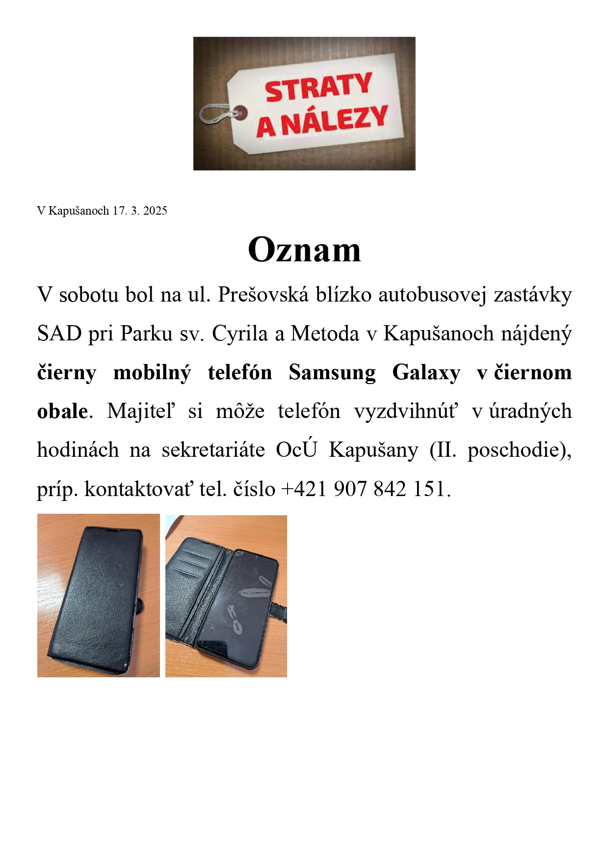 Fotka - Straty a nálezy nájdený mobilný telefón