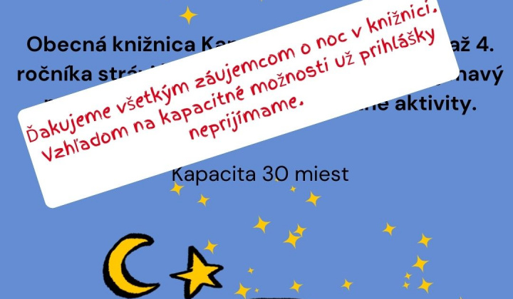 Fotka - Obecná knižnica pozýva deti stráviť NOC V KNIŽNICI