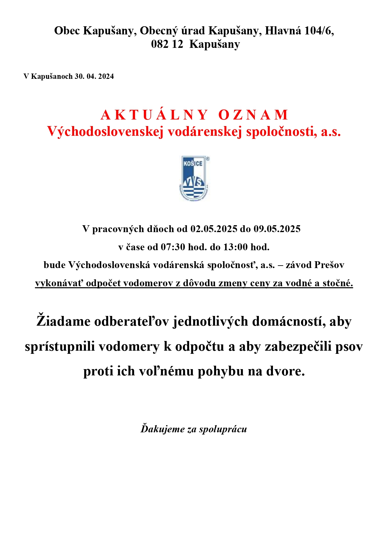 Fotka - Odpočty vody VVS, a.s.
