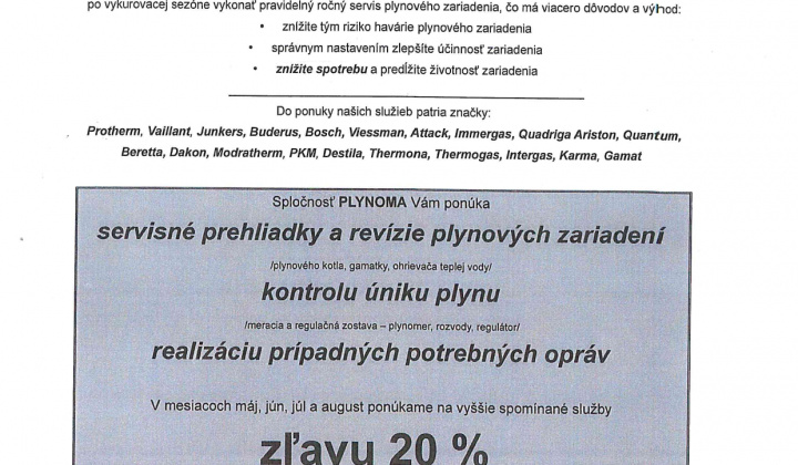 Fotka - Plynoma komerčný oznam servisné prehliadky a revízie plynových zariadení
