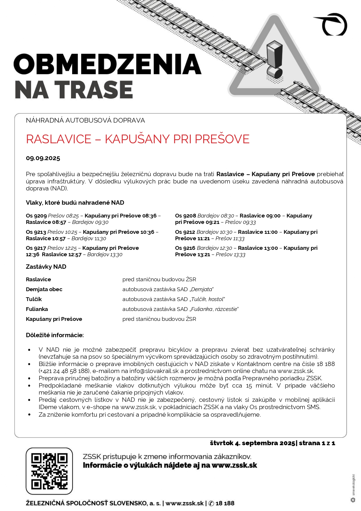 Fotka - Výluky ZŠR na trase Raslavice - Kapušany pri Prešove 9. 9. 2025