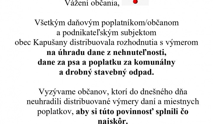 Fotka - Výzva občanom na úhradu miestnych daní a poplatkov