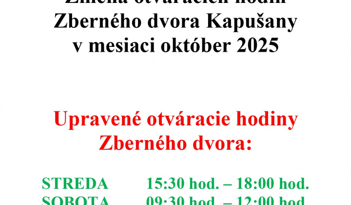 Fotka - Zmena otváracích hodín Zberného dvora v mesiaci október 2025