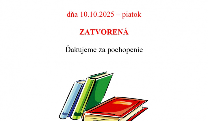 Fotka - Obecná knižnica v piatok 10. 10. 2025 pre čitateľov zatvorená