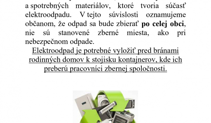 Fotka - Oznam zber elektroodpadu 16. 10. 2025