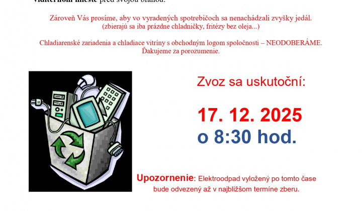 Fotka - Zber elektroodpadu 17. 12. 2025