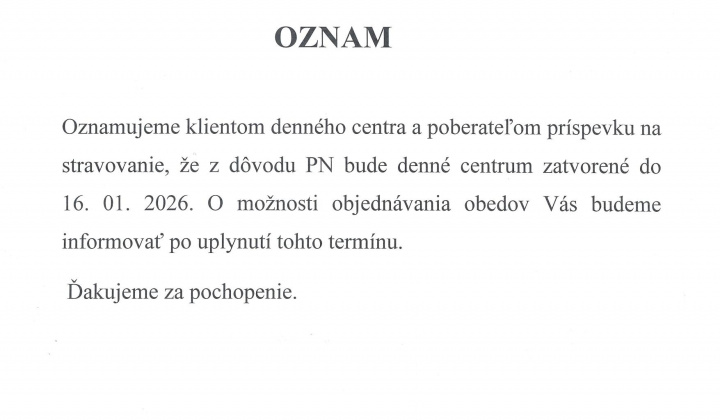 Fotka - Oznam pre klientov Denného centra Kapušany