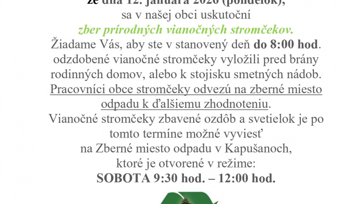 Fotka - Oznam zber vianočných stromčekov 12. 1. 2026