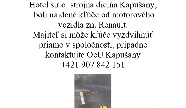 Fotka - Oznam nájdené kľúče na ul. Priemyselná