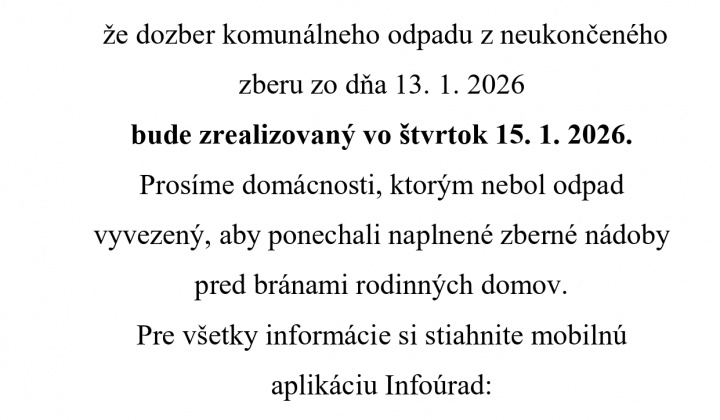 Fotka - Oznam dozber komunálneho odpadu 15. 1. 2025