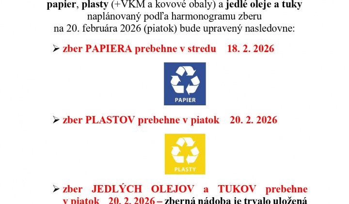Fotka - Zmena zber papiera, plastov, jedných tukov a olejov