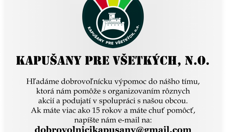 Fotka - Hľadáme dobrovoľníkov