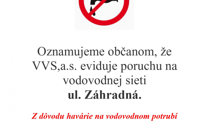 Fotka - porucha na vodovodnom potrubí ul. Záhradná 29. 4. 2026