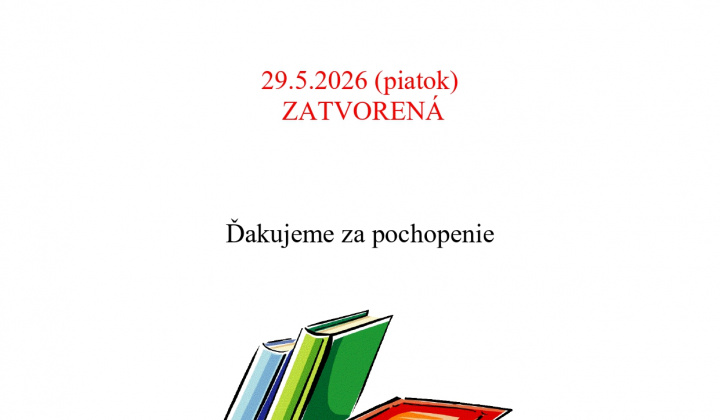 Fotka - Oznam obecná knižnica v piatok 29. 5. 2026 zatvorená
