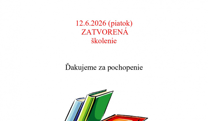 Fotka - Oznam obecná knižnica 12. 6. 2026 pre čitateľov zatvorená