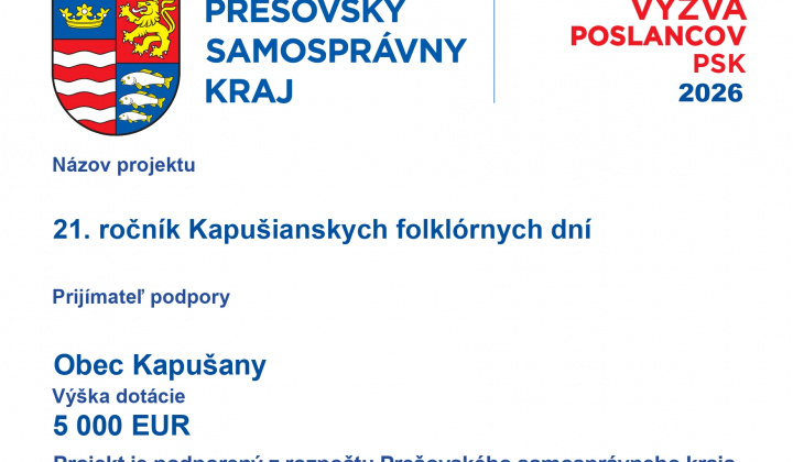 Fotka - 21. Kapušianske folklórne dni - Výzva poslancov PSK