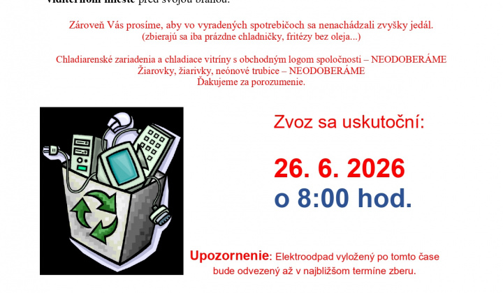 Fotka - Zber elektroodpadu 26. 6. 2026
