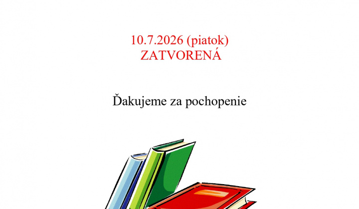 Fotka - Oznam obecná knižnica v piatok 10. 7. 2026 pre čitateľov zatvorená