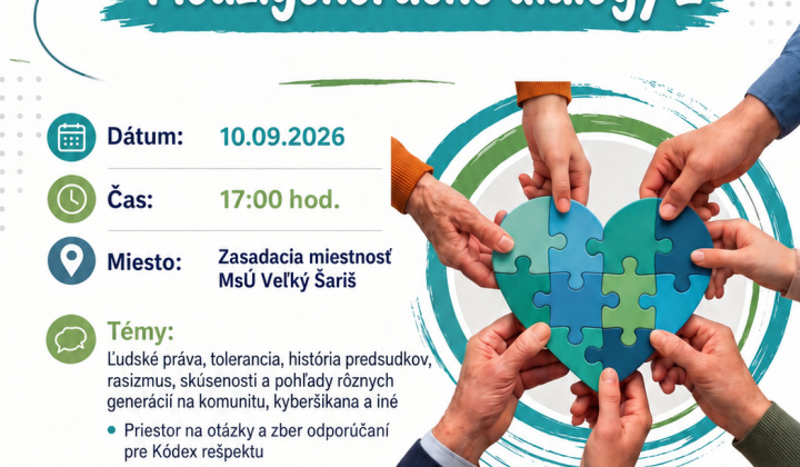 Fotka - Pozvánka Medzigeneračné dialógy 2 v rámci projektu Mladí Kapušančania proti nenávisti 10. 9. 2026 Veľký Šariš