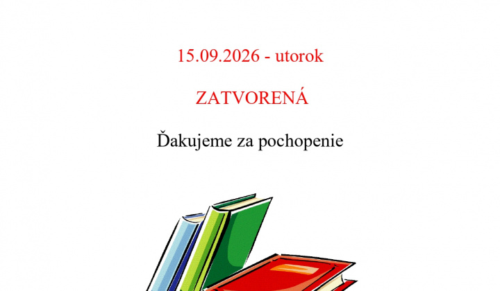 Fotka - Oznam Obecná knižnica Kapušany zajtra 15. 9. 2026 pre čitateľov zatvorená