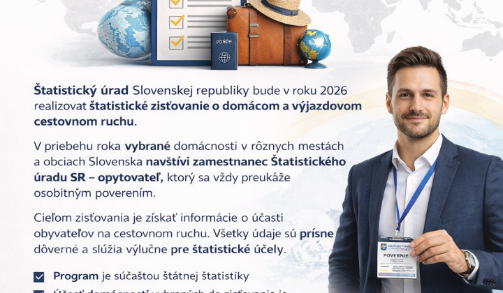 Fotka - Zisťovanie Štatistického úradu SR o domácom a výjazdovom cestovnom ruchu - rok 2026